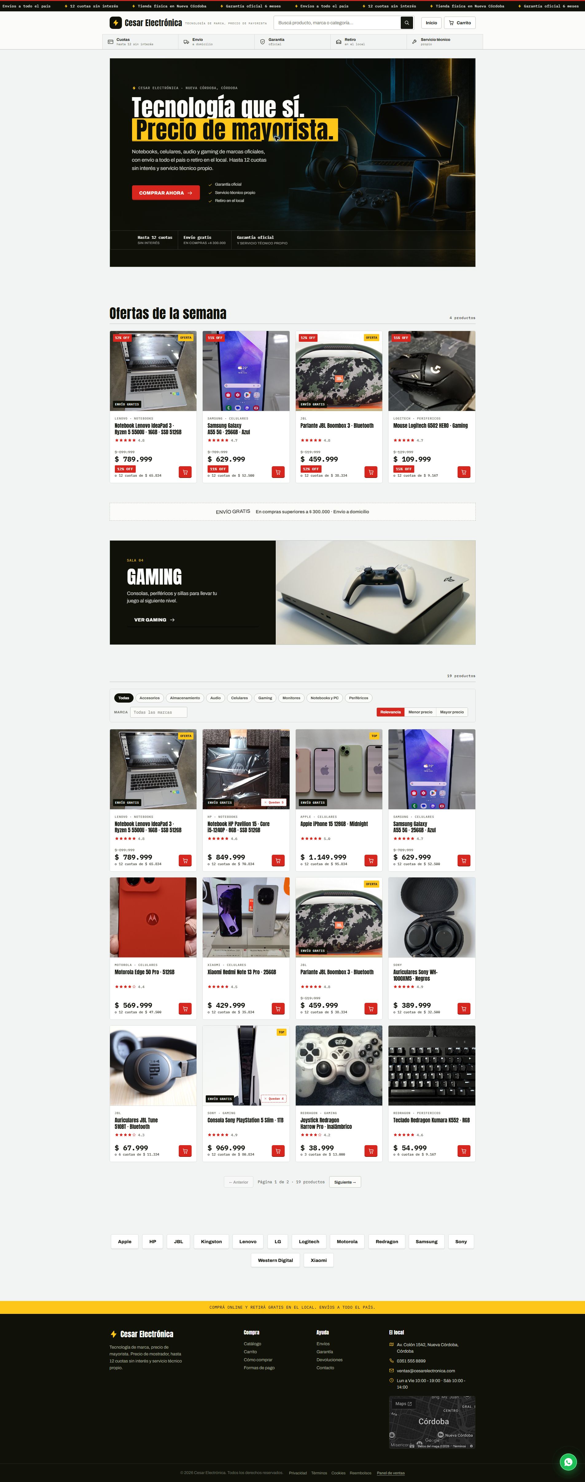 Captura clara y completa de la tienda online de demostración de Cesar Electrónica
